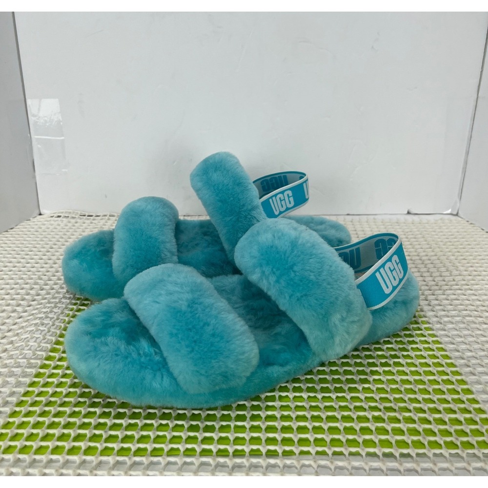UGG Turquoise‎ Blue Sheepskin Double Strap Slide Sandals Kids Size 4